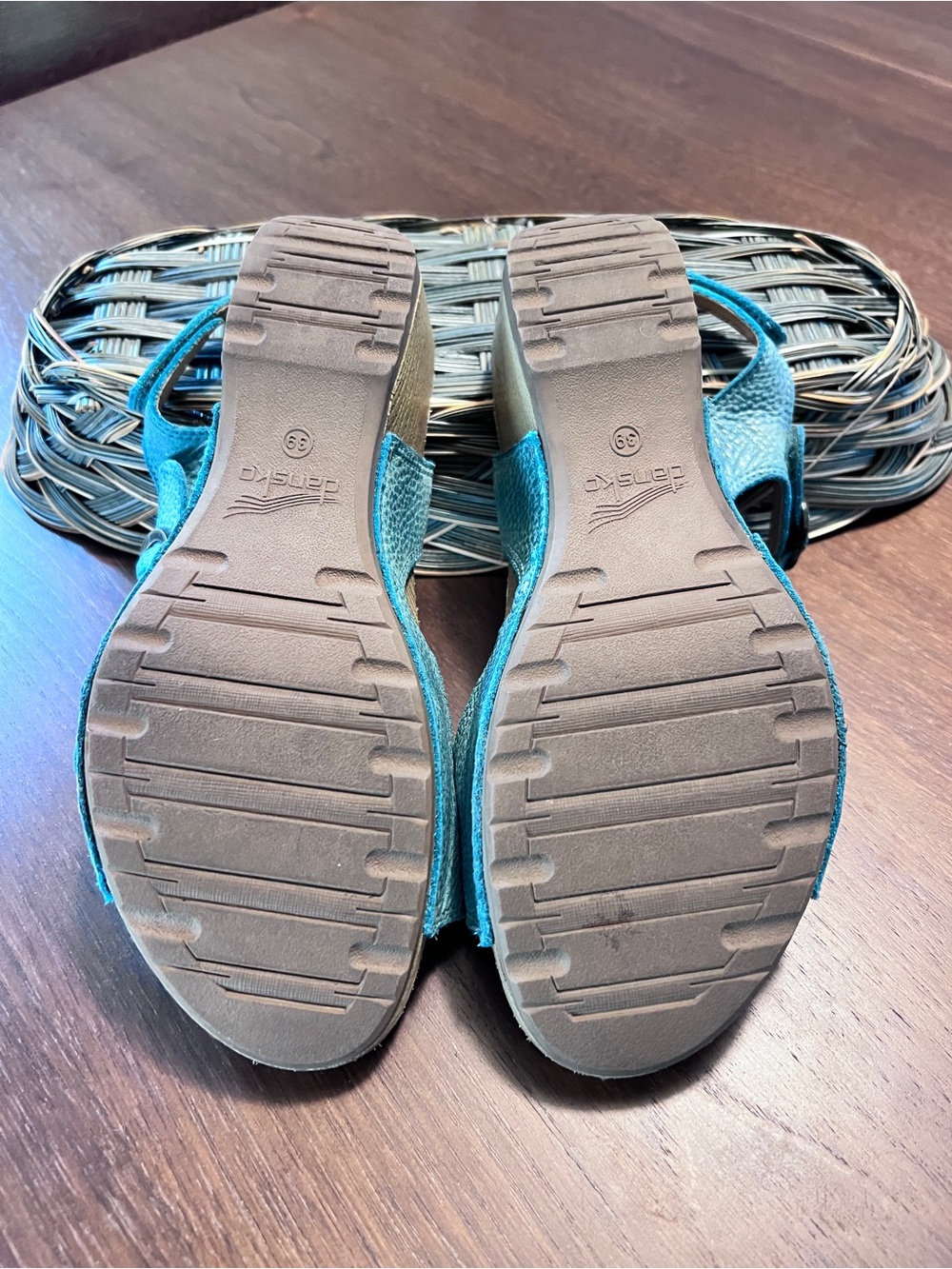 Dansko Light Teal  Wedge Sandals with Buckle Straps - Picture 3 of 4